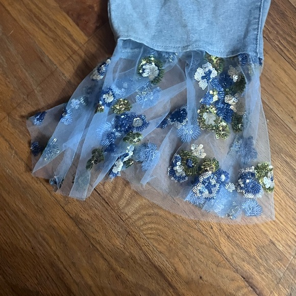 Cato Blue Wide Leg Pants with Floral Tulle Hem - Picture 2 of 2